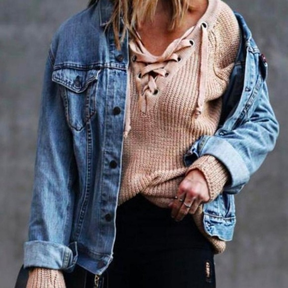 Lace Up Cozy Tan~Taupe Sweater - Picture 2 of 10